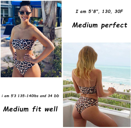 OMKAGI Women's 2 Pieces Bandeau Bikini Swimsuits Off Shoulder High Waist Bathing Suit High Cut Apparel & Accessories > Clothing > Swimwear OMKAGI   