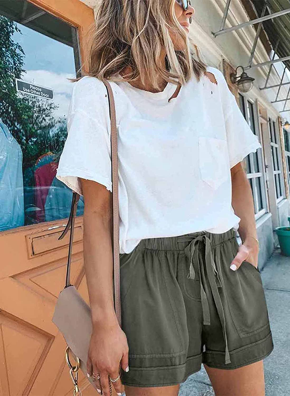 Wielsscca Womens Drawstring Shorts Summer Elastic Waist Casual Lightweight with Pockets Apparel & Accessories > Clothing > Shorts Kylie Max   