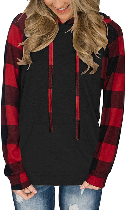 PINKMSTYLE Womens Color Block Hoodies Casual Lightweight Drawstring Pullover Sweatshirt Fall Long Sleeve Tops with Pocket Apparel & Accessories > Clothing > Activewear Kylie Max   