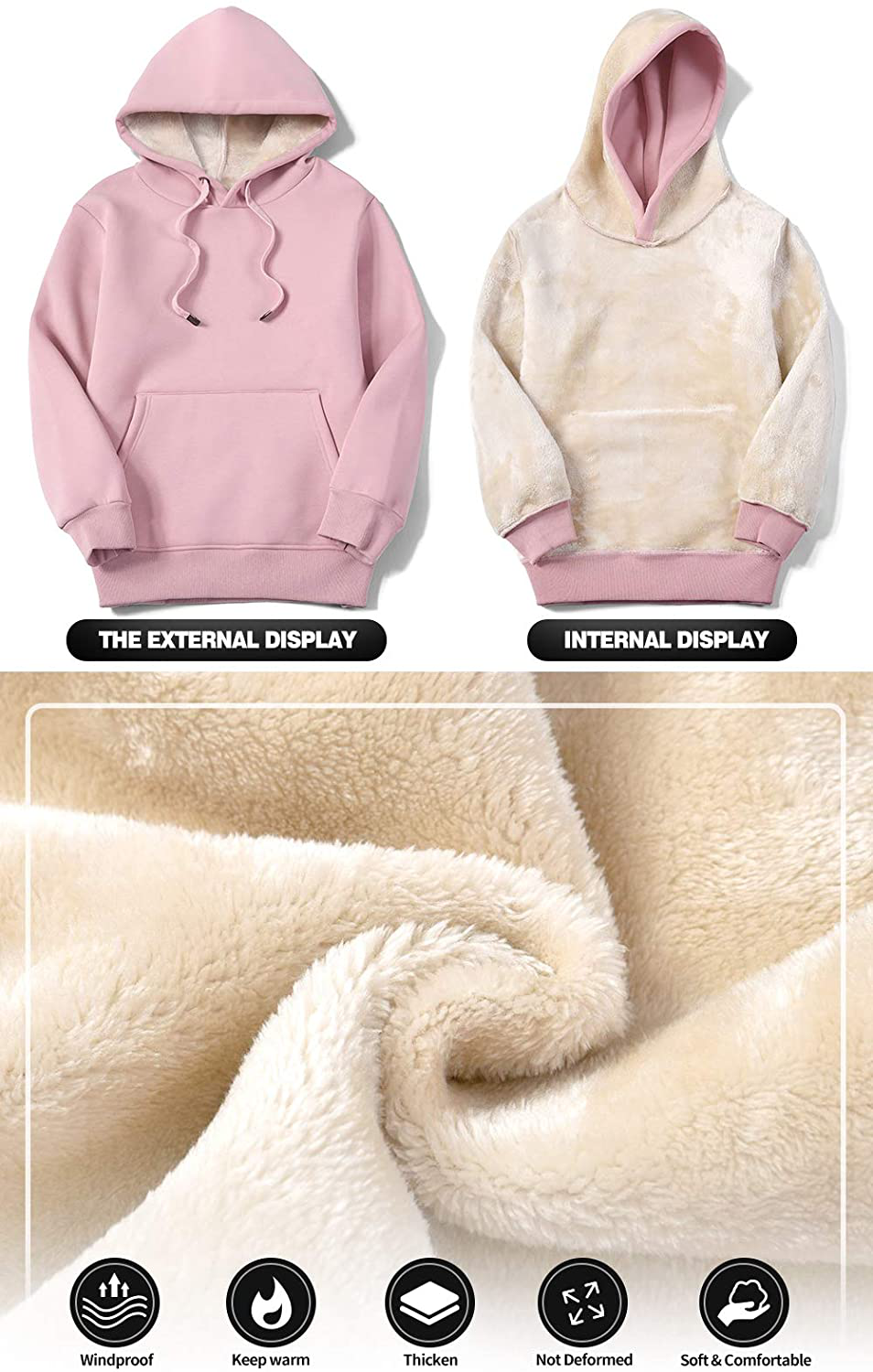 Theast Womens Winter Casual Warm Fleece Sherpa Lined Pullover Hooded Sweatshirt, Hoodies Sweatshirt for Women Apparel & Accessories > Clothing > Activewear Kylie Max   