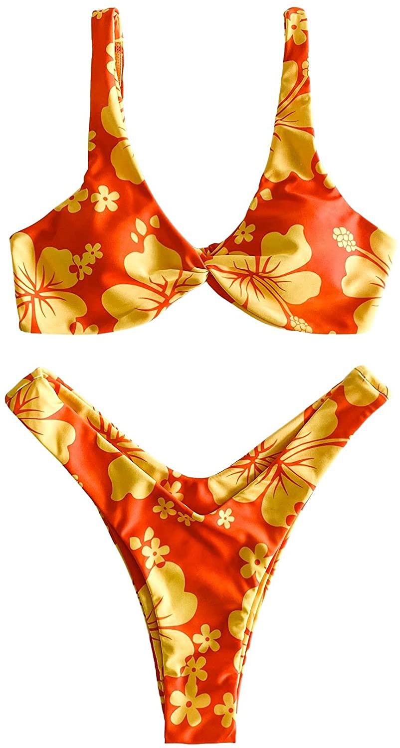 SOLY HUX Women's Halter Triangle Tie Side Bikini 2 Piece Swimsuits Apparel & Accessories > Clothing > Swimwear SOLY HUX Floral Multicoloured Medium 