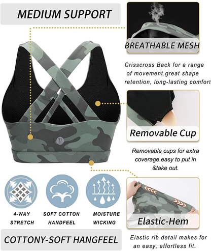 RUNNING GIRL Sports Bra for Women, Criss-Cross Back Padded Strappy Sports Bras Medium Support Yoga Bra with Removable Cups Apparel & Accessories > Clothing > Underwear & Socks > Bras Kylie Max   