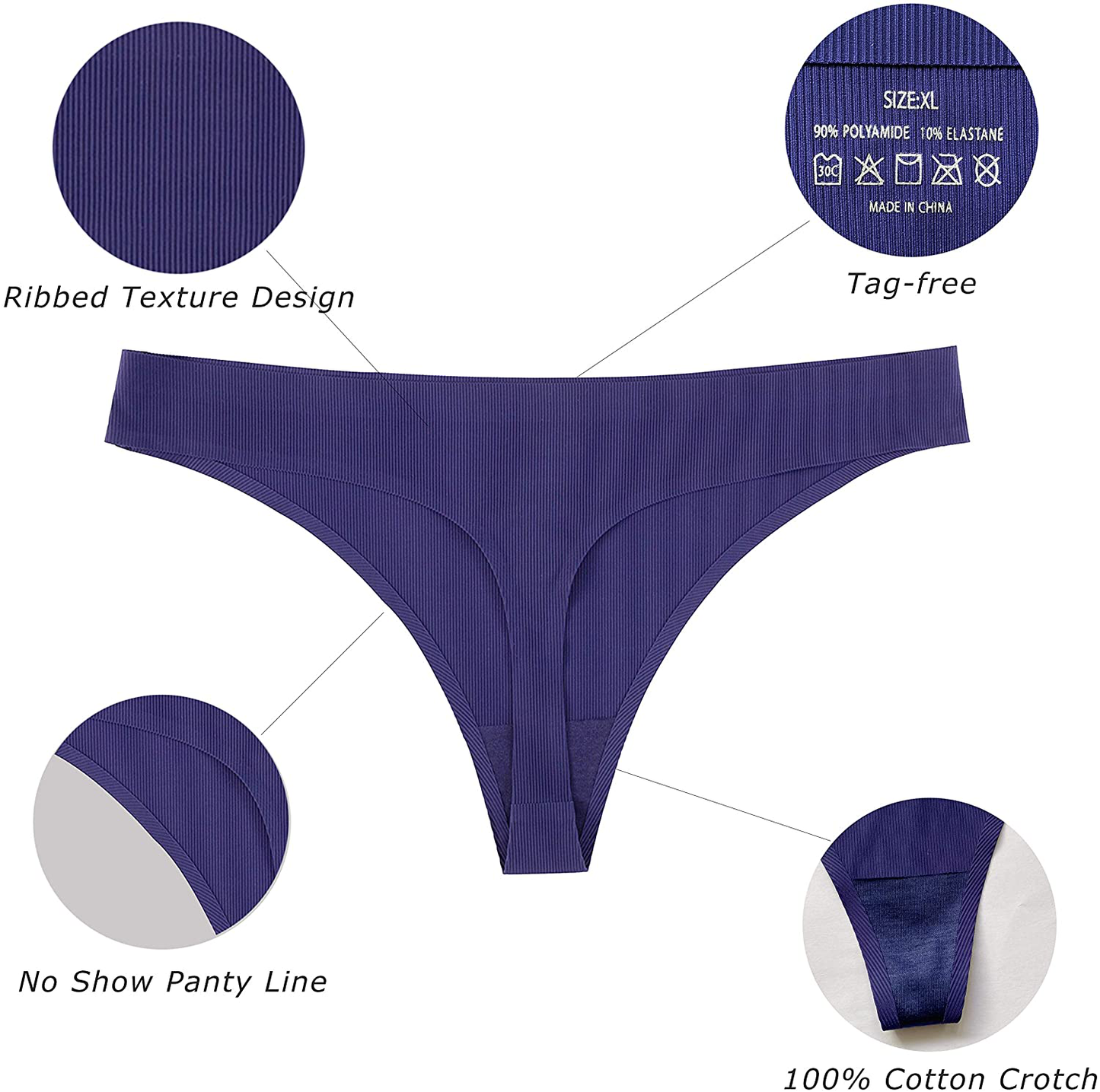 CRISAN Seamless Thongs for Women Nylon No Show Thong Underwear Women 6 Pack Apparel & Accessories > Clothing > Underwear & Socks > Underwear CRISAN   