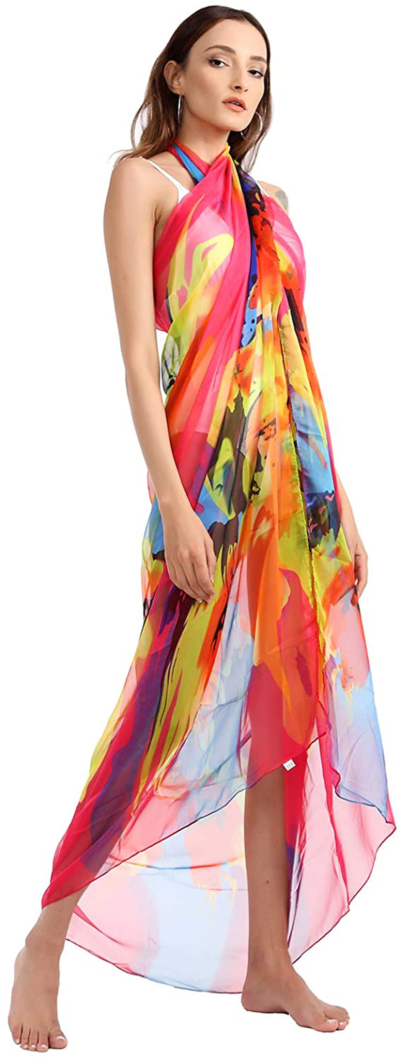 Missshorthair Womens Chiffon Beach Pareos Sarong Sheer Swimsuit Cover Ups Swimwear Bikini Wrap Apparel & Accessories > Clothing > Swimwear Kylie Max   