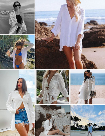 SHESHOW Women'S Beach Cover up Long Sleeve Button down Shirt Beach Bikini Coverups Dress Swimsuit Covers S-3XL Apparel & Accessories > Clothing > Swimwear Kylie Max   