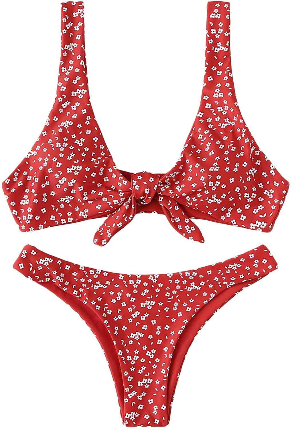 SweatyRocks Women's Sexy Bikini Swimsuit Tie Knot Front Leopard Print Swimwear Set Apparel & Accessories > Clothing > Swimwear SweatyRocks Z#floral-red Large 
