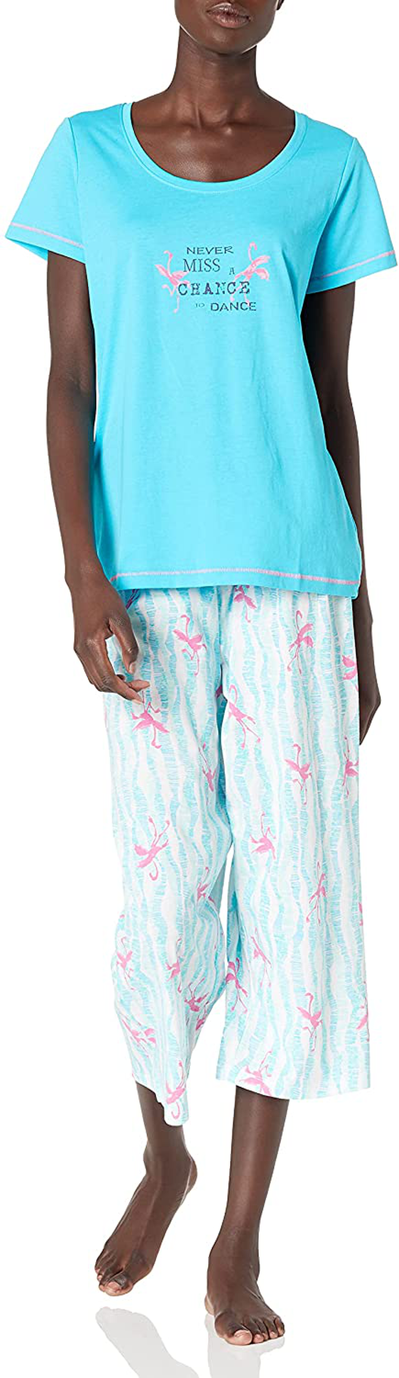 Hue Printed Knit Short Sleeve Tee and Capri 2 Piece Pajama Set Sleepwear Apparel & Accessories > Clothing > Sleepwear & Loungewear > Pajamas HUE Scuba Blue - Chance to Dance X-Large 