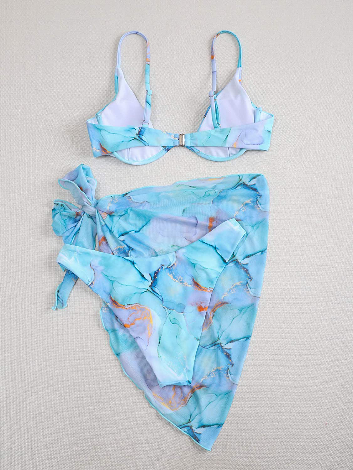 SOLY HUX Women'S 3 Piece Tie Dye Bikini Set Swimsuit with Sarongs Cover Ups Beach Skirt Bathing Suit Apparel & Accessories > Clothing > Swimwear Kylie Max   