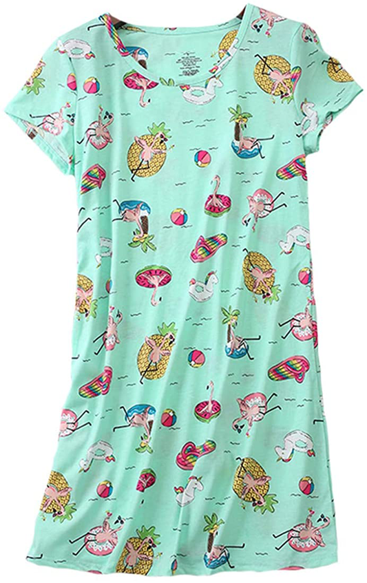 PNAEONG Women'S Cotton Nightgown Sleepwear Short Sleeves Shirt Casual Print Sleepdress Apparel & Accessories > Clothing > Sleepwear & Loungewear > Nightgowns Kylie Max   