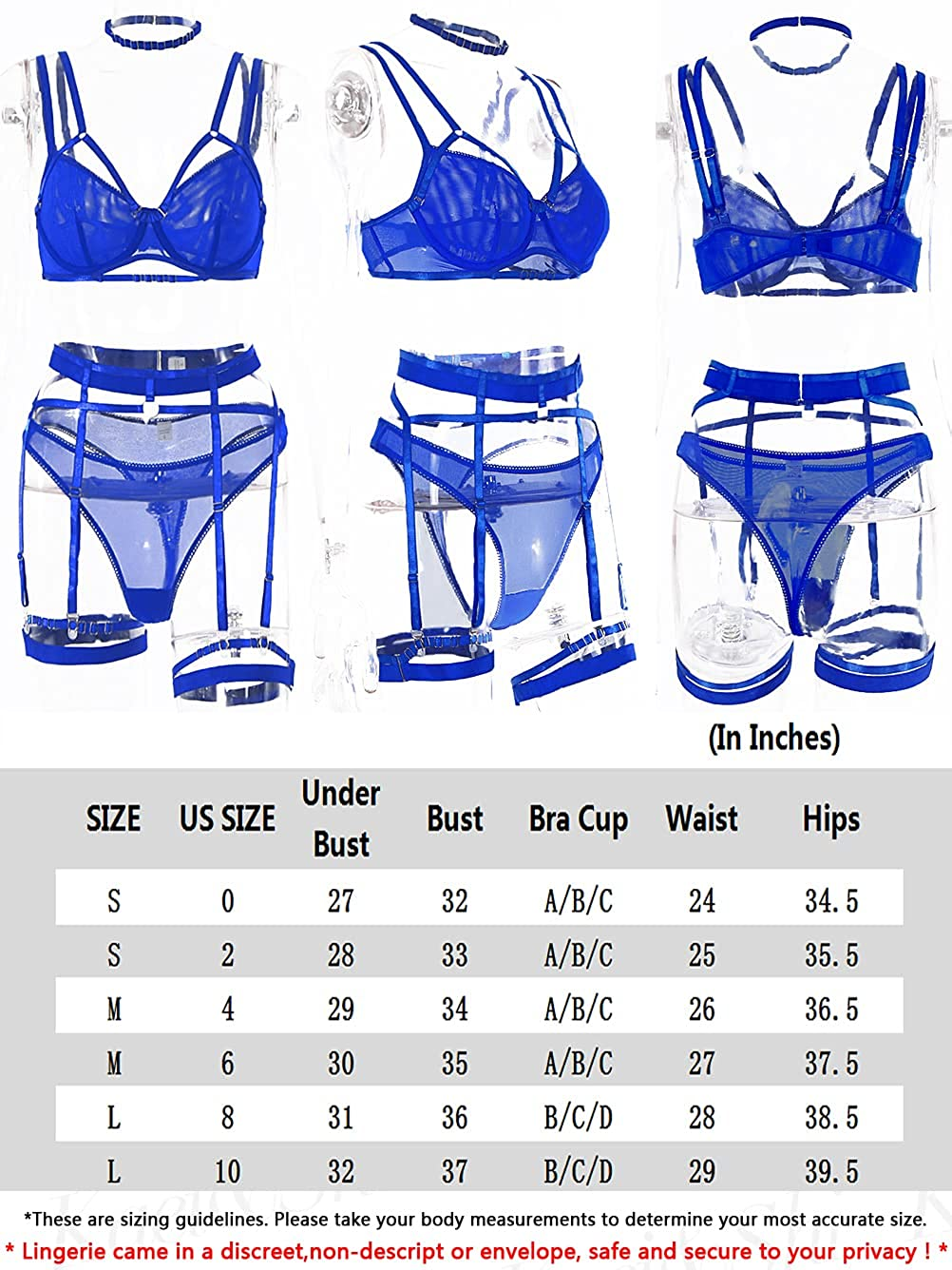 Kaei&Shi Mesh Sheer,Underwire Unpadded Bra,Thong,Thigh Straps,Garter Belt Lingerie for Women Apparel & Accessories > Clothing > Underwear & Socks > Lingerie Kaei&Shi   