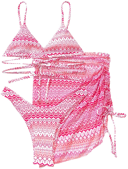 SOLY HUX Women'S Tie Dye Wrap Bikini Bathing Suits with Mesh Beach Skirt 3 Piece Swimsuits Apparel & Accessories > Clothing > Underwear & Socks > Lingerie KYLIE MAX Pink Allover Print Large 