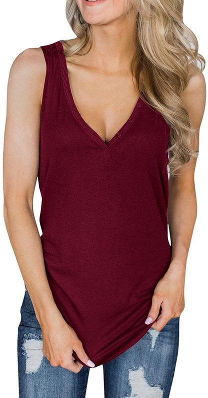Dellytop Womens V Neck Tank Tops Sleeveless Henley Shirts Button up Ribbed Long Tunic Tees Apparel & Accessories > Clothing > Activewear Kylie Max   
