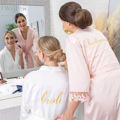 Bride Robe with Slippers | Satin Bridal Robe Bride to Be Kimono | Bridesmaid Proposal Gifts Box Apparel & Accessories > Clothing > Sleepwear & Loungewear > Robes Kylie Max   