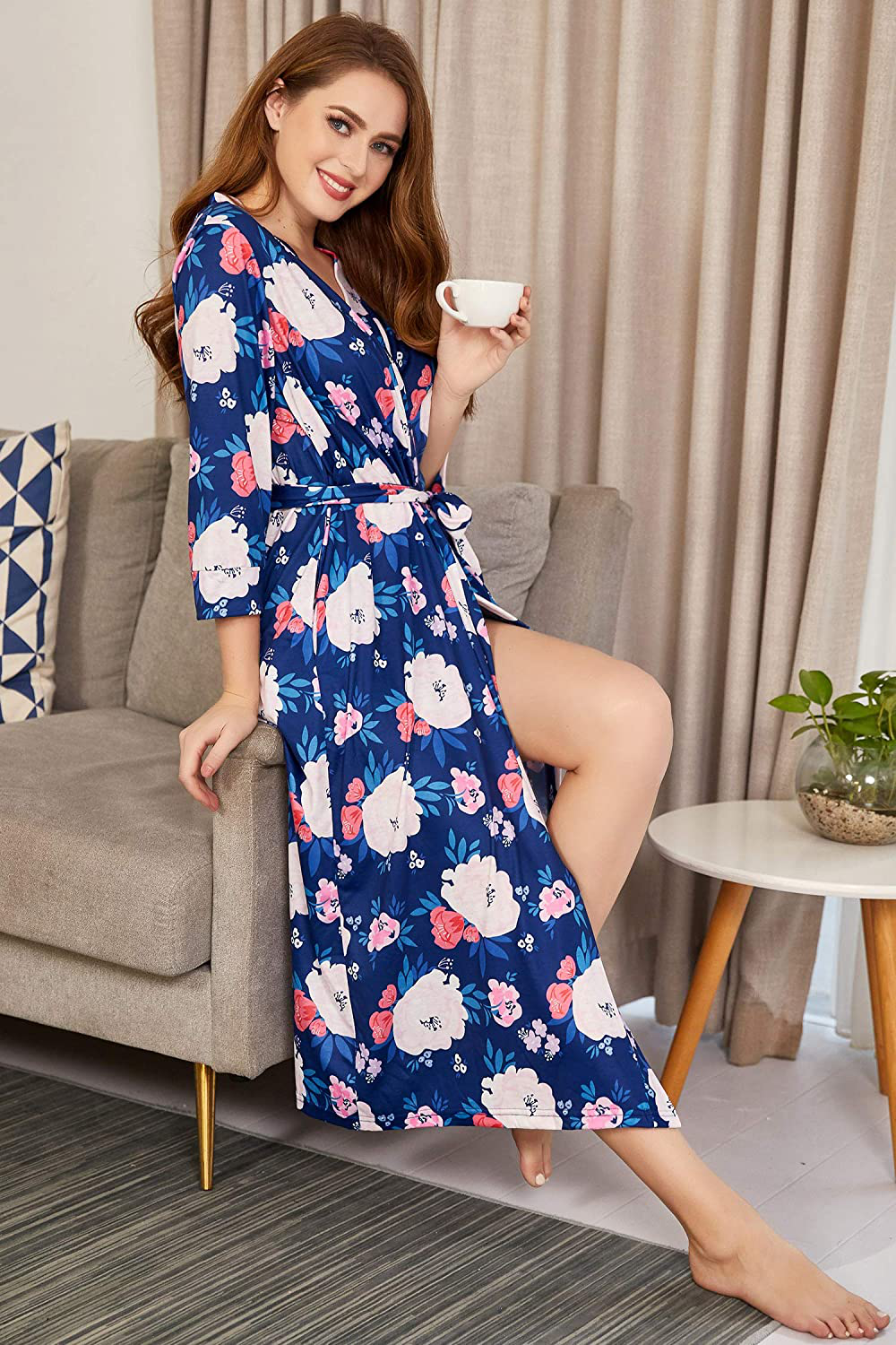 MAXMODA Women Kimono Robes Long Knit Bathrobe Soft Robe Casual Ladies Loungewear S-3XL Apparel & Accessories > Clothing > Sleepwear & Loungewear > Robes Kylie Max   