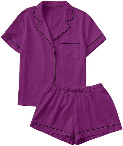 Floerns Women's Notch Collar Short Sleeve Sleepwear Two Piece Pajama Set Apparel & Accessories > Clothing > Sleepwear & Loungewear > Pajamas Floerns   