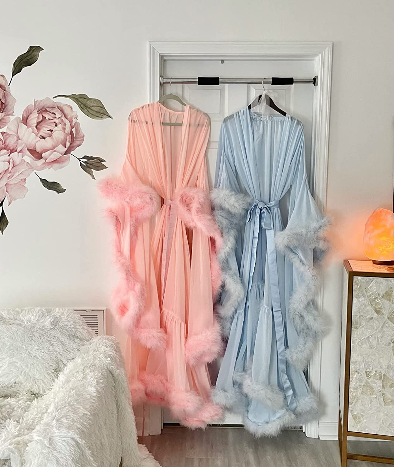 Molisa Women'S Sexy Feather Bridal Robe Long Wedding Scarf Illusion Bathrobe Sleepwear Lingerie Robe Nightgown Apparel & Accessories > Clothing > Sleepwear & Loungewear > Robes Molisa   