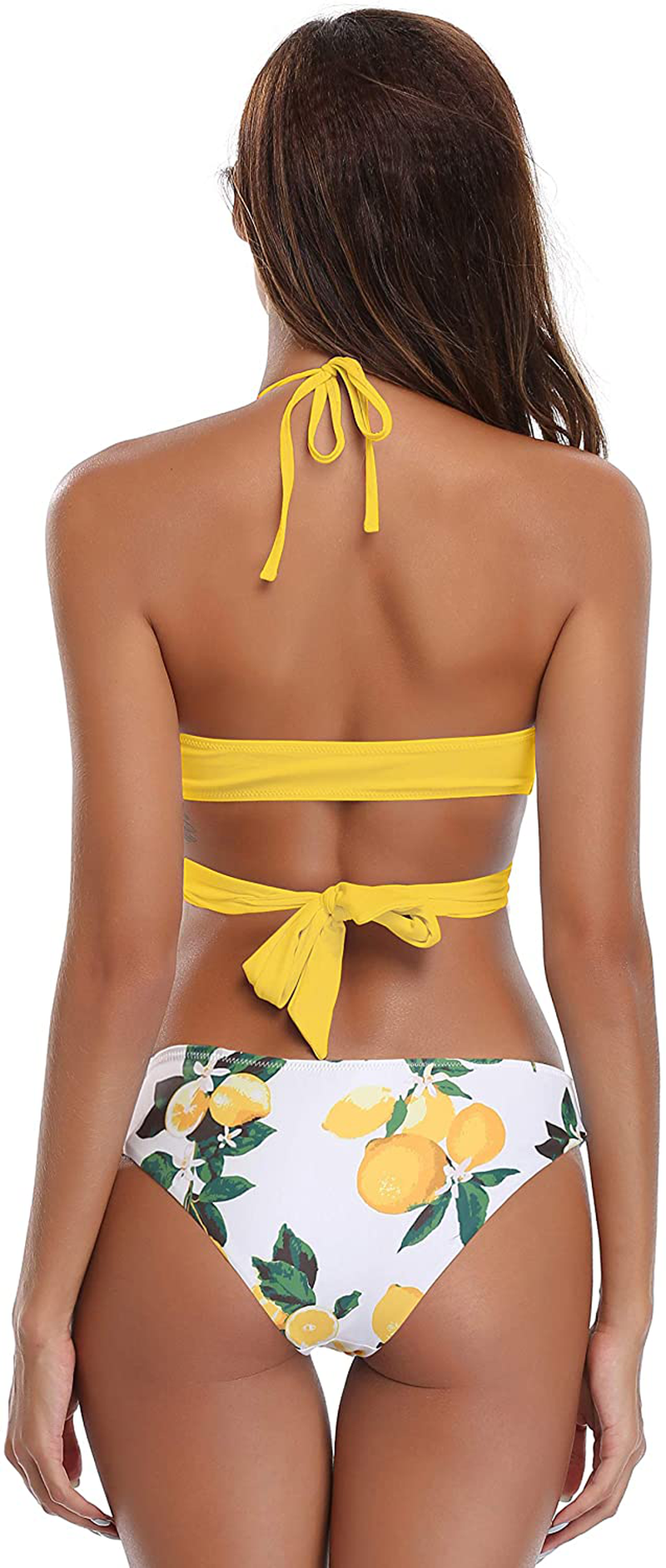SHEKINI Womens Bathing Suits Push Up Halter Bandage Bikini Floral Printing Swim Bottoms Two Piece Swimsuits Apparel & Accessories > Clothing > Swimwear SHEKINI   