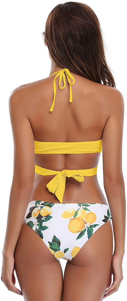 SHEKINI Womens Bathing Suits Push Up Halter Bandage Bikini Floral Printing Swim Bottoms Two Piece Swimsuits Apparel & Accessories > Clothing > Swimwear SHEKINI   