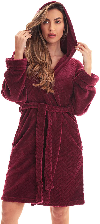 Just Love Kimono Robe Velour Chevron Texture Bath Robes for Women Apparel & Accessories > Clothing > Sleepwear & Loungewear > Robes Just Love Burgundy With Hood 3X 