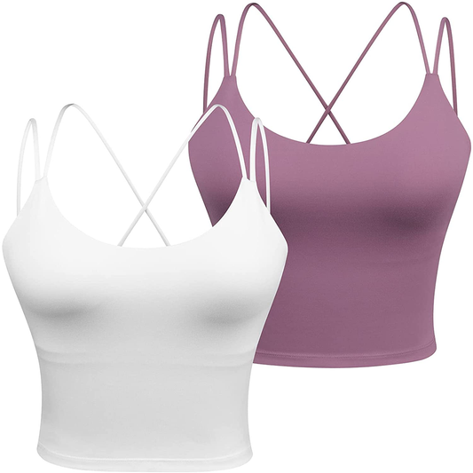 Women'S Longline Sports Bra Padded Strappy Yoga Bra Fitness Running Workout Crop Tank Top（2Pack） Apparel & Accessories > Clothing > Underwear & Socks > Bras Kylie Max   