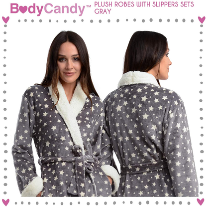 Body Candy Women'S Luxurious Soft Plush Bathrobe with Slippers Set Apparel & Accessories > Clothing > Sleepwear & Loungewear > Robes Kylie Max   