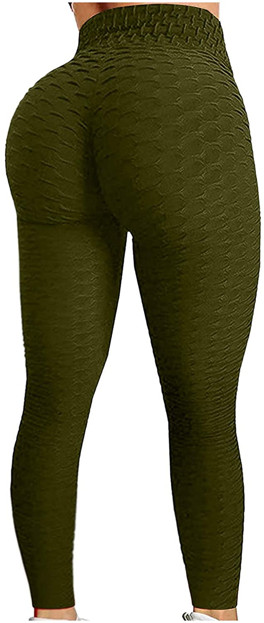 Burband Womens Anit Cellulite Texutred Booty Shaping Leggings Seamless Scrunch Butt Lifting Tummy Control Yoga Biker Pants Apparel & Accessories > Clothing > Underwear & Socks > Shapewear Burband Army Green XX-Large 