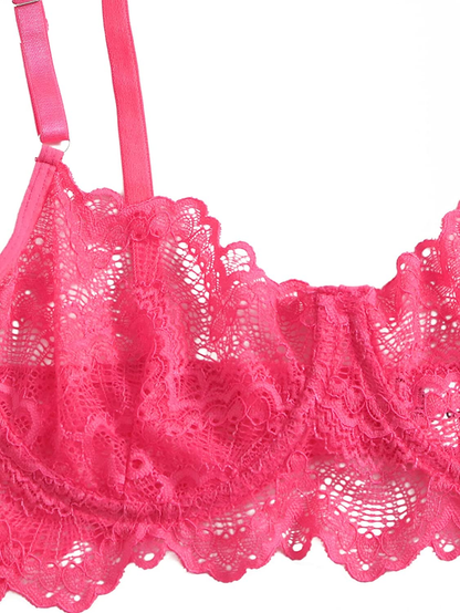 Shein Women'S 3 Piece Floral Lace Lingerie Set with Garter Belts Sexy Bra and Panty Apparel & Accessories > Clothing > Underwear & Socks > Lingerie SheIn   
