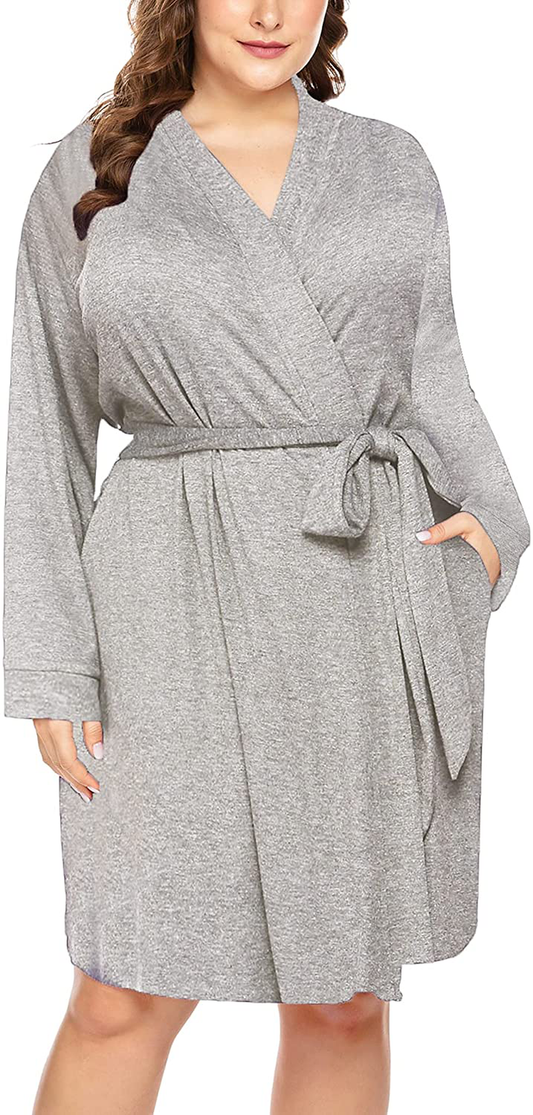 IN'VOLAND Women plus Size Robes Long Sleeve Bath Robe Knit Bathrobe Soft Sleepwear Ladies Nightwear(16W-28W) Apparel & Accessories > Clothing > Sleepwear & Loungewear > Robes IN'VOLAND Light Grey 16 Plus 