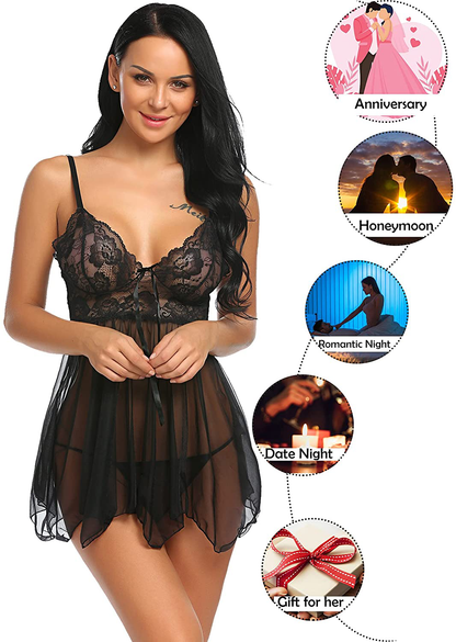 Avidlove Women Lingerie Babydoll Lace Nightgown Mesh Chemise Boudoir Nighty Apparel & Accessories > Clothing > Underwear & Socks > Lingerie Kylie Max   