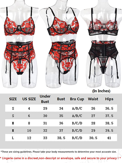 Kaei&Shi Heavily Embroidered Floral, High Waisted Belt, 3 Pieces Garter Lingerie Apparel & Accessories > Clothing > Underwear & Socks > Lingerie Kaei&Shi   