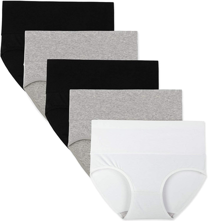 INNERSY Womens High Waisted Underwear Cotton Panties Regular & plus Size 5-Pack Apparel & Accessories > Clothing > Underwear & Socks > Underwear INNERSY Black-white-gray Small 