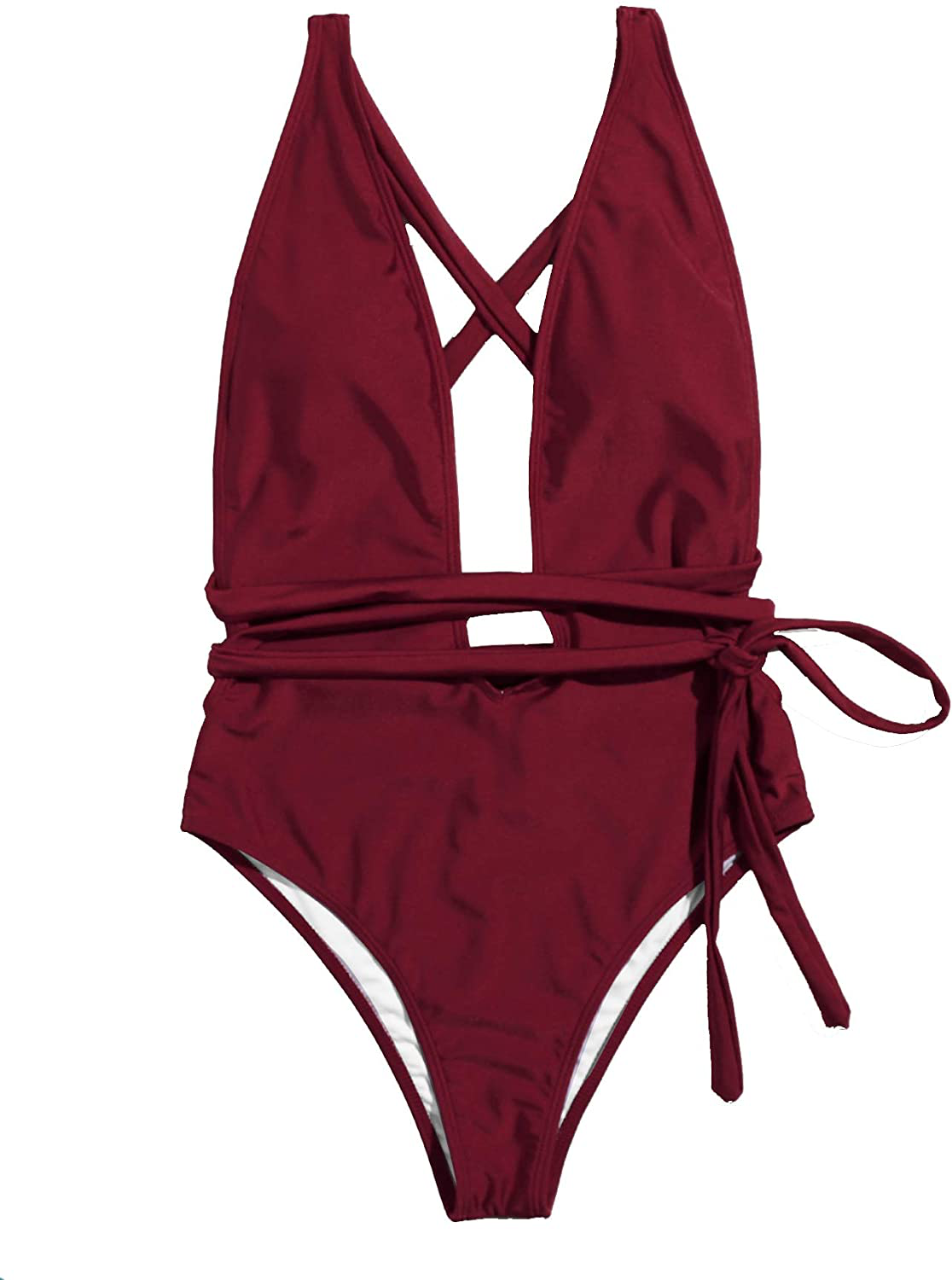 Sweatyrocks Women'S Sexy Basic Criss Cross Tie Knot Front Deep V Open Back One Piece Swimwear Apparel & Accessories > Clothing > Swimwear Kylie Max   