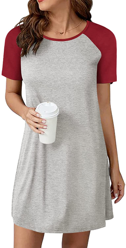 Ekouaer Short Sleeve Nightgown Raglan Sleepshirt Color Block Nightshirt Lounge Dress Casual Sleepwear for Women Apparel & Accessories > Clothing > Sleepwear & Loungewear > Nightgowns Kylie Max   