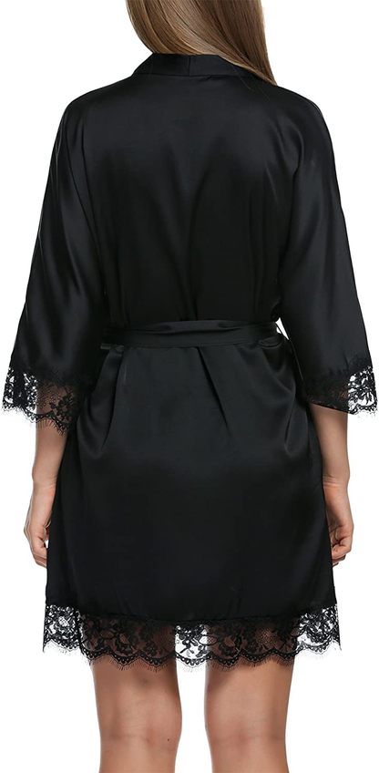 Hotouch Satin Rrobes for Women Silk Bathrobe Short Kimono Robes with Oblique V-Neck Bridesmaid Wedding Party Dressing Gown Apparel & Accessories > Clothing > Sleepwear & Loungewear > Robes Hotouch   