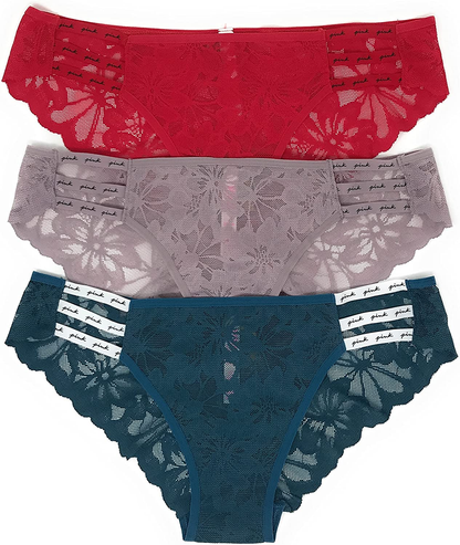 Victoria'S Secret Pink Cheekster Panty Set of 3 Apparel & Accessories > Clothing > Underwear & Socks > Underwear Victoria's Secret Strappy Lace Red / Mauve / Teal Large 