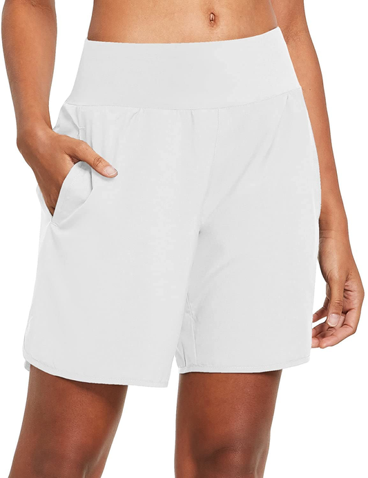 BALEAF Women'S 7 Inches Long Running Shorts with Liner Lounge Sport Gym Shorts Back Zipper Pocket Apparel & Accessories > Clothing > Shorts Kylie Max   