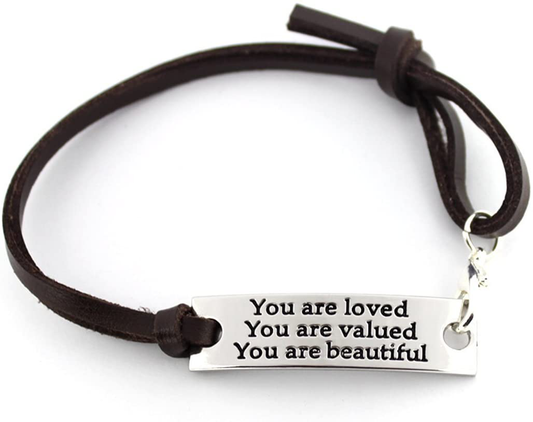 Inspirational Gifts for Women Saying Stamped You are Loved You are Valued You are Beautiful Leather Inspirational Bracelet Arts & Entertainment > Party & Celebration > Gift Giving YOYONY   