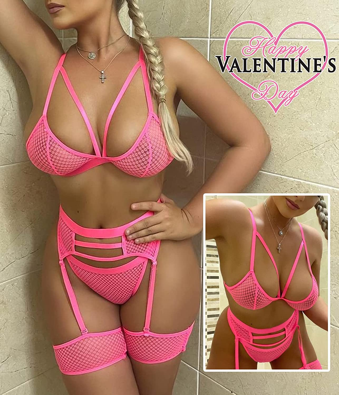 Avidlove Women Sexy Lingerie Set with Garter Belts and Leg Garter Mesh Bra and Panty Sets Lace Teddy Apparel & Accessories > Clothing > Underwear & Socks > Lingerie Avidlove   