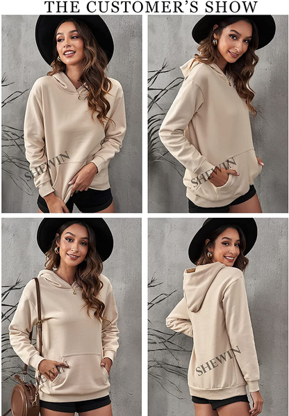 SHEWIN Women'S Casual Hoodies Long Sleeve Solid Lightweight Pullover Tops Loose Sweatshirt with Pocket Apparel & Accessories > Clothing > Activewear Kylie Max   