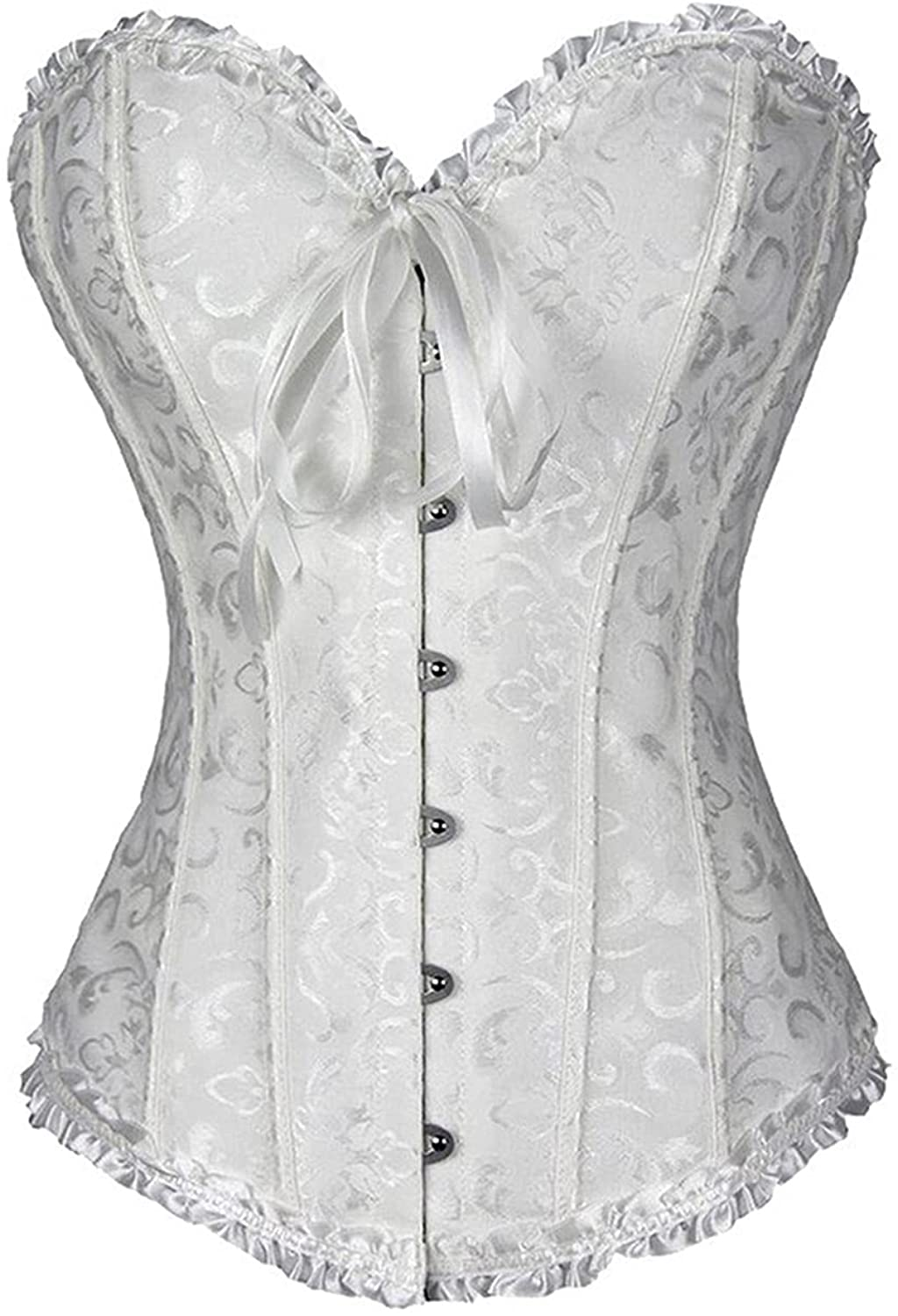 Lacing Corset for Women Lace Boned Overbust Body Shaper Bustier Sexy Satin Brocade Lingerie Shapewear Top Apparel & Accessories > Clothing > Underwear & Socks > Lingerie Generic White Small 