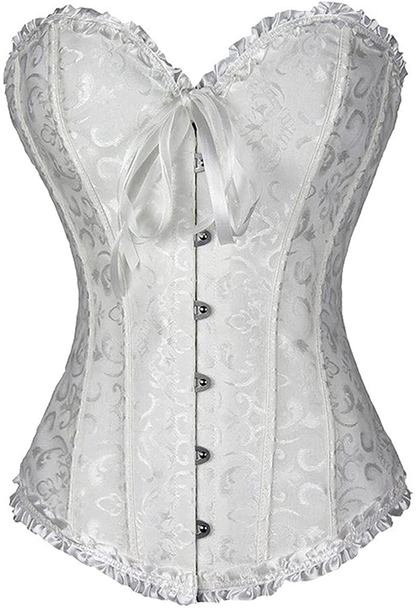 Lacing Corset for Women Lace Boned Overbust Body Shaper Bustier Sexy Satin Brocade Lingerie Shapewear Top Apparel & Accessories > Clothing > Underwear & Socks > Lingerie Generic White Small 
