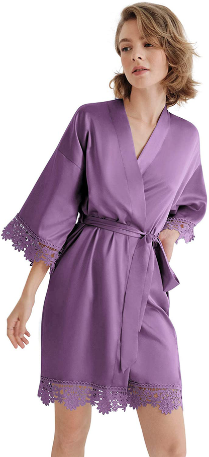 SIORO Women'S Satin Robe Lace Silk Kimono Robes Short for Bridesmaid Wedding Party Nightgown, Small~X-Large Apparel & Accessories > Clothing > Sleepwear & Loungewear > Robes KYLIE MAX   