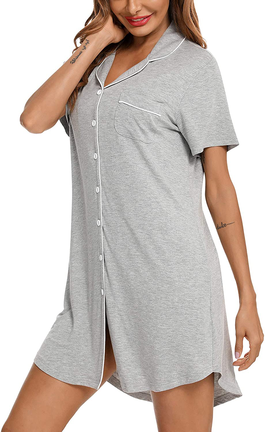 Samring Nightgown for Women Sleep Shirt Short Long Sleeve Sleepwear Boyfriend Nightshirt Button down Pajama Dress S-XXL Apparel & Accessories > Clothing > Sleepwear & Loungewear > Nightgowns Kylie Max   