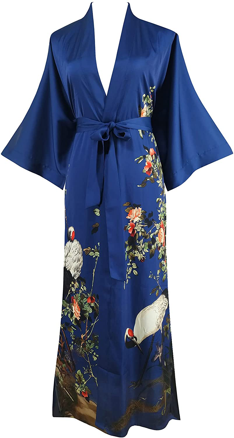 Ledamon Women'S Kimono Robe Long - Classic Pocket Floral Bathrobe Nightgown Apparel & Accessories > Clothing > Sleepwear & Loungewear > Robes Ledamon Navy  