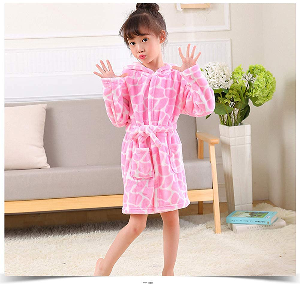 Girls Robes, Plush Soft Coral Fleece Animal Print Hooded Bathrobe for Kids Boys Apparel & Accessories > Clothing > Sleepwear & Loungewear > Robes Kylie Max   
