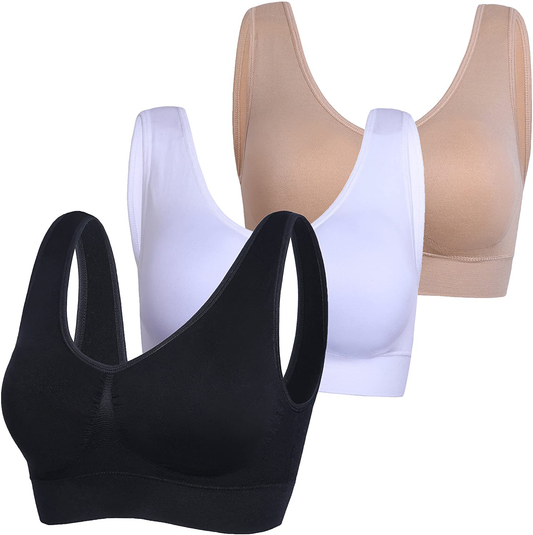 PRETTYWELL Sleep Bras for Women, Comfort Seamless Wireless Stretchy Sports Bra,3 Pack Yoga Bras, with Removable Pads Apparel & Accessories > Clothing > Underwear & Socks > Bras Kylie Max   