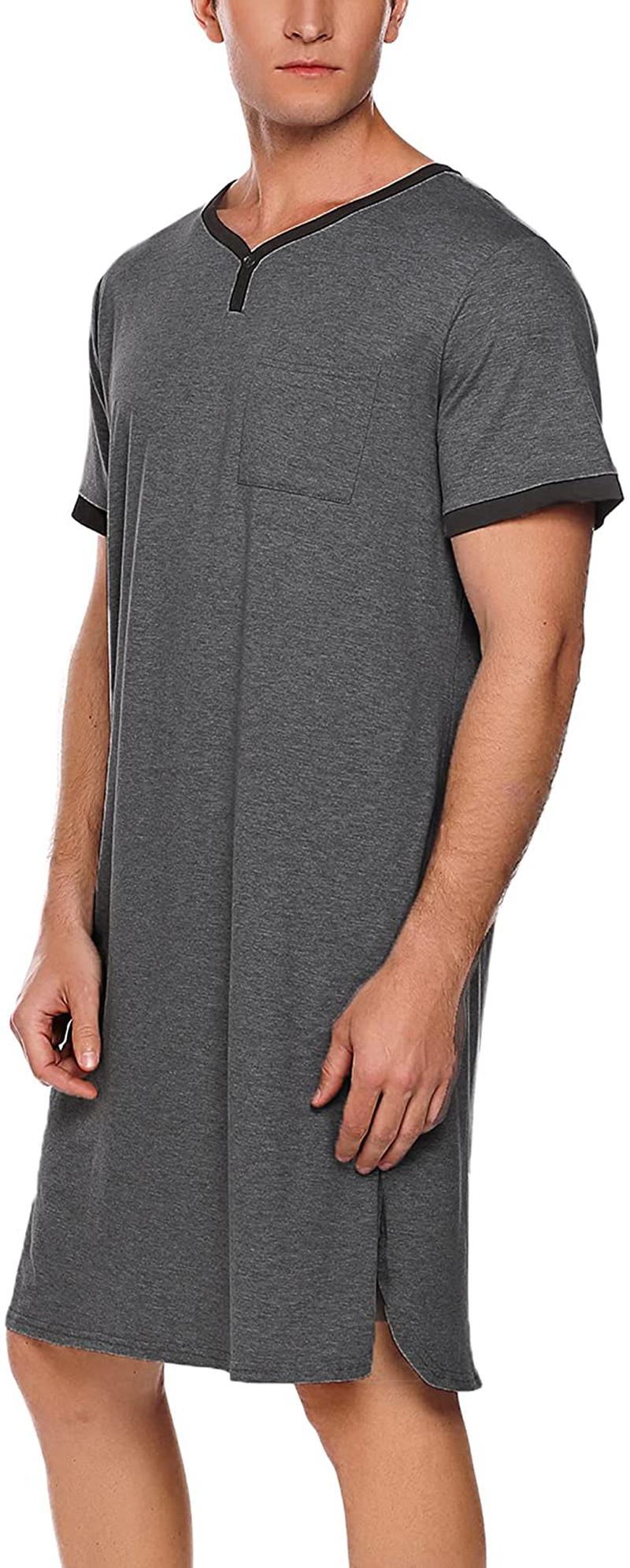 Ekouaer Men'S Nightshirt Nightwear Comfy Big&Tall Short Sleeve Henley Sleep Shirt Apparel & Accessories > Clothing > Sleepwear & Loungewear > Nightgowns Kylie Max   