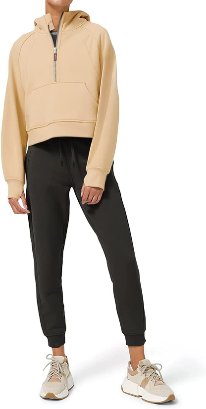 LASLULU Womens Hoodies Fleece Lined Collar Pullover 1/2 Zipper Sweatshirts Long Sleeve Crop Tops Sweater Thumb Hole Apparel & Accessories > Clothing > Activewear Kylie Max   