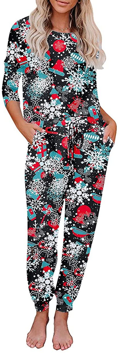 luvamia Women Tie Dye Pajama Sets Long Sleeve Tops and Pants PJ Sets Joggers Loungewear Sleepwear Apparel & Accessories > Clothing > Sleepwear & Loungewear > Pajamas KYLIE MAX A1 Christmas Multicolor Small 