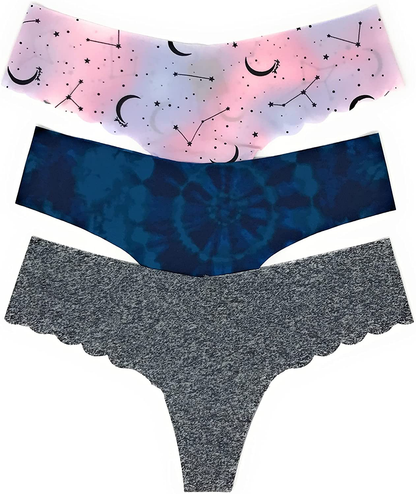 Victoria's Secret PINK Thong Panty Set of 3 Apparel & Accessories > Clothing > Underwear & Socks > Underwear Victoria's Secret No-show Cloud Constellation / Blue Tie Dye / Dk Gray Marl Medium 